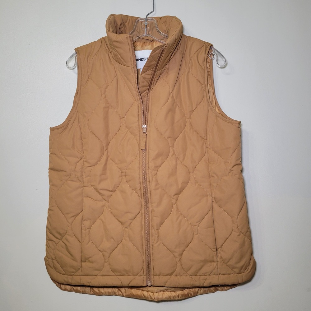 Lands End Womens Quilted‎ Puffer Vest Camel Brown Full Zip Small 6-8